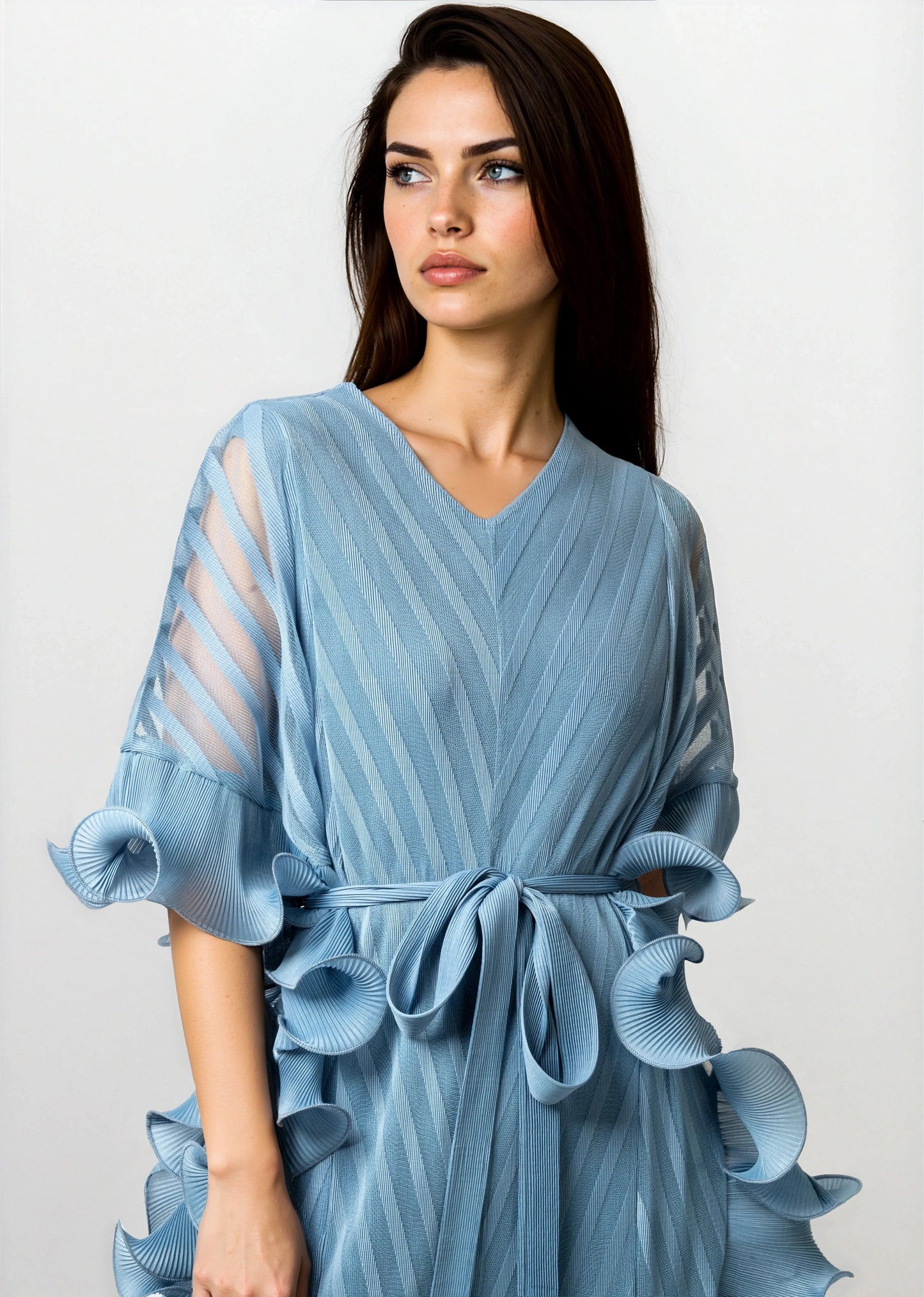Pleated Ruffle Kaftan Dress