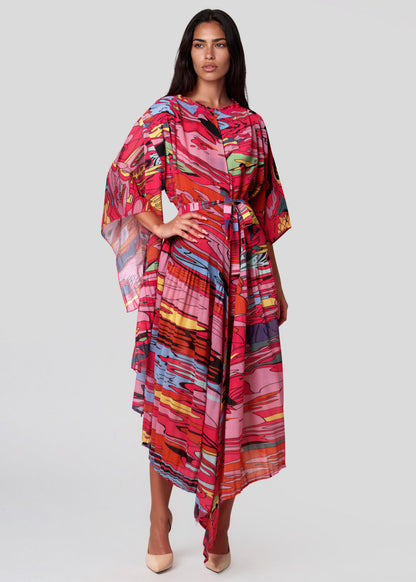 Pop Art Belted Pleated Dress