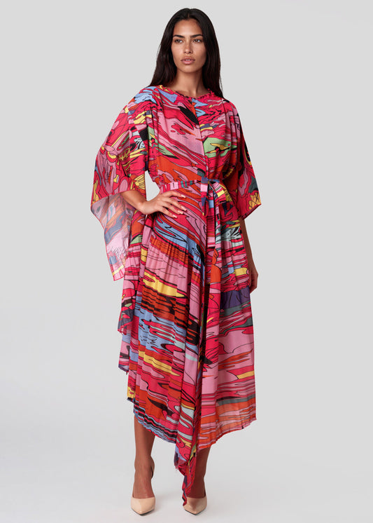 Pop Art Belted Pleated Dress