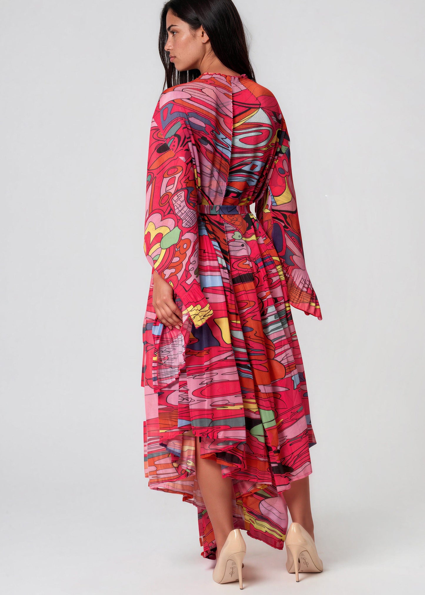 Pop Art Belted Pleated Dress