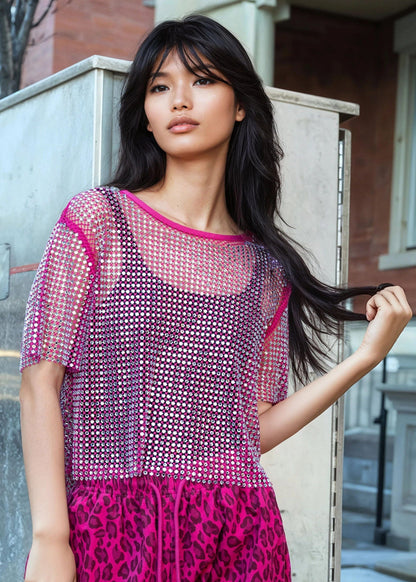 Rhinestone Fishnet Cropped Tee
