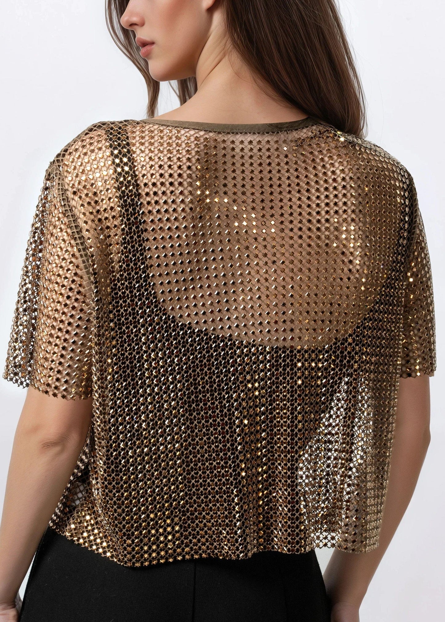 Rhinestone Fishnet Cropped Tee