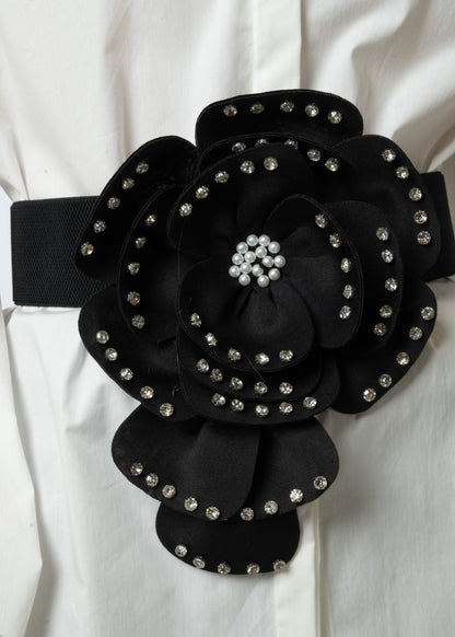 Rhinestone Flower Elastic Belt