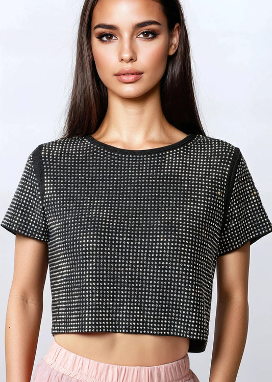 Rhinestone Studded Cropped Tee