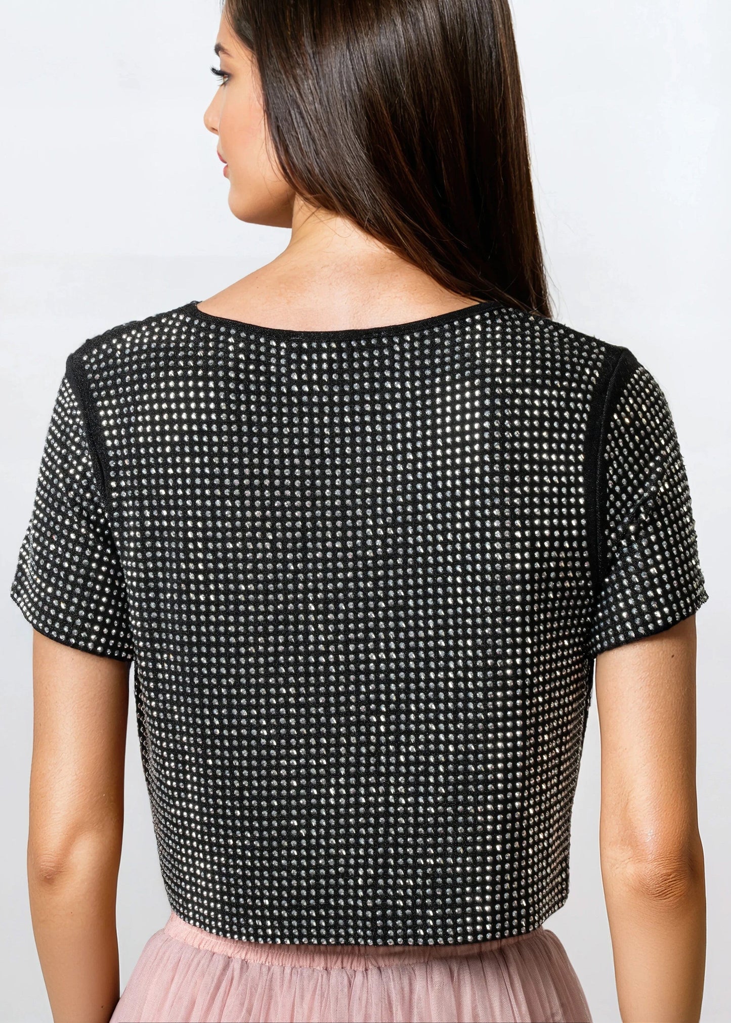 Rhinestone Studded Cropped Tee
