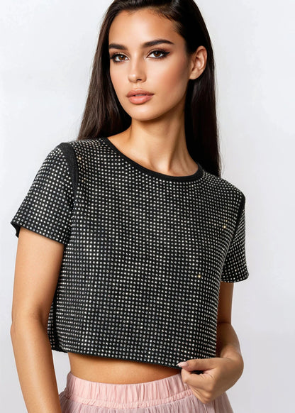 Rhinestone Studded Cropped Tee