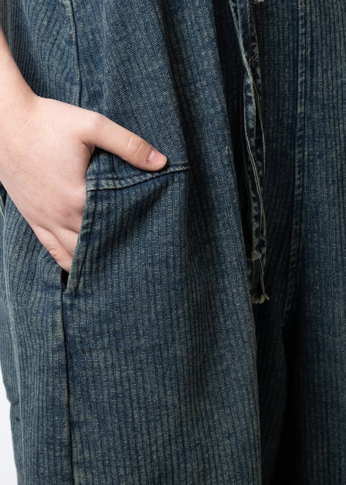 Ribbed Denim Wide Leg Overalls