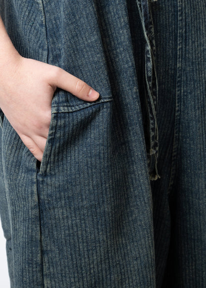 Ribbed Denim Wide Leg Overalls