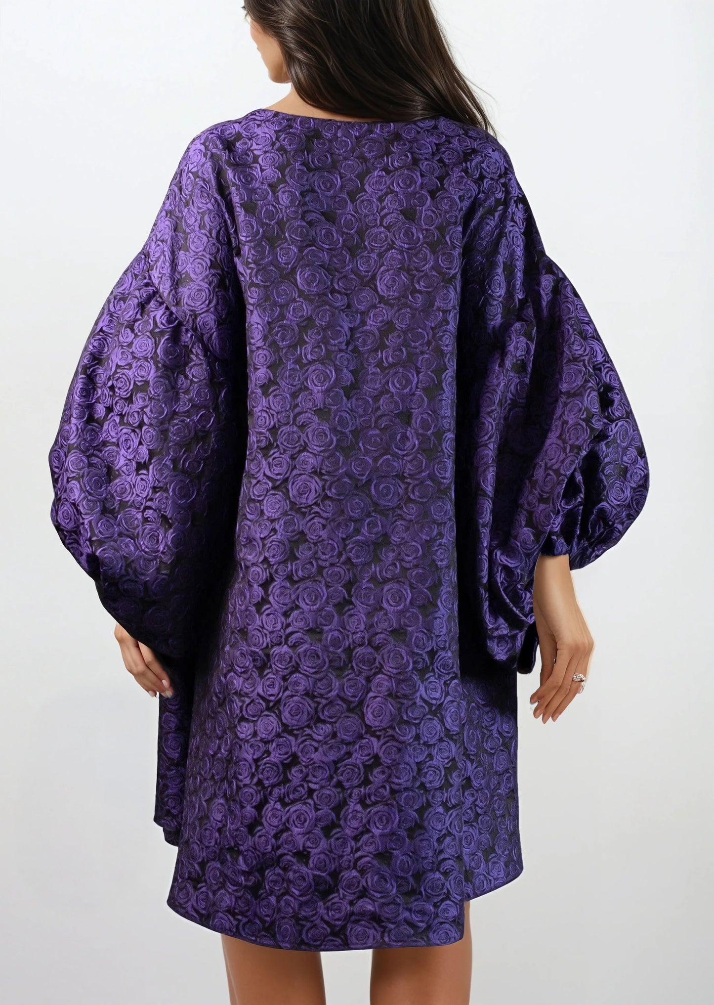 Rose Print Balloon Sleeve Dress