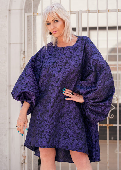 Rose Print Balloon Sleeve Dress
