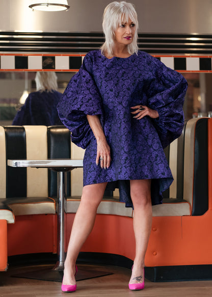 Rose Print Balloon Sleeve Dress