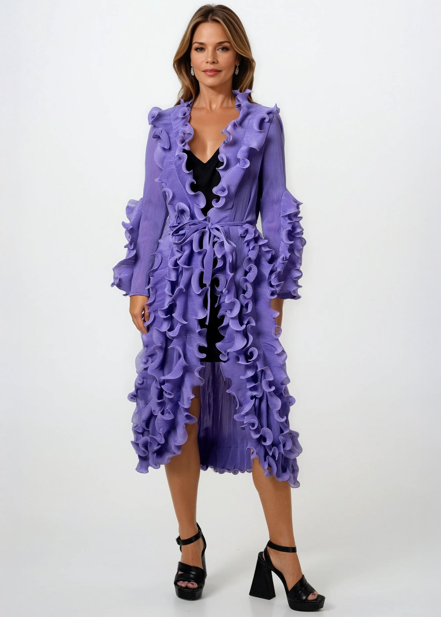 Ruffle Belted Glam Cardigan