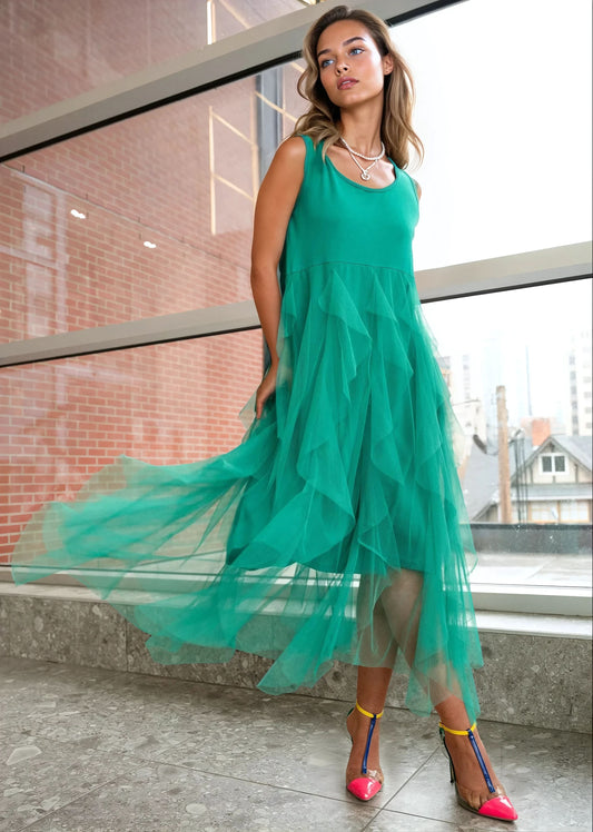 Ruffle Tulle Slip Dress