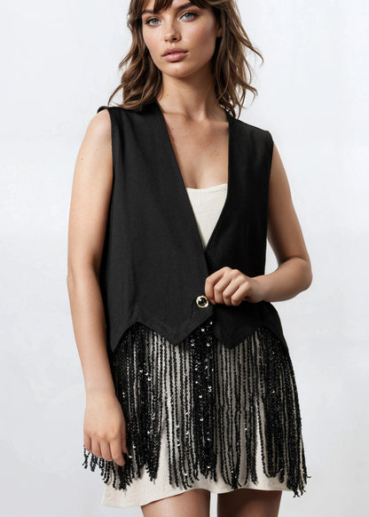 Sequin Fringe Hem Vest