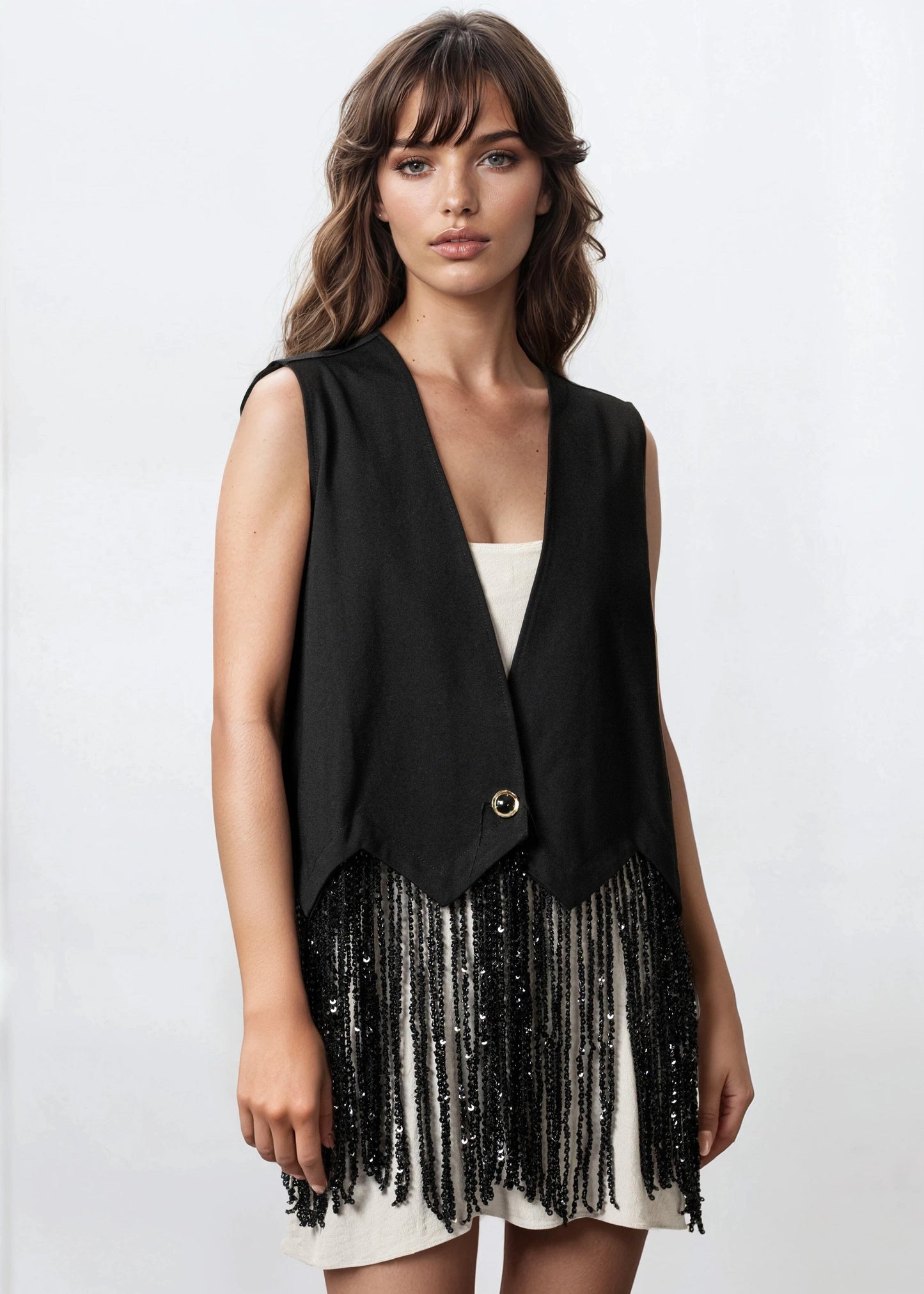 Sequin Fringe Hem Vest