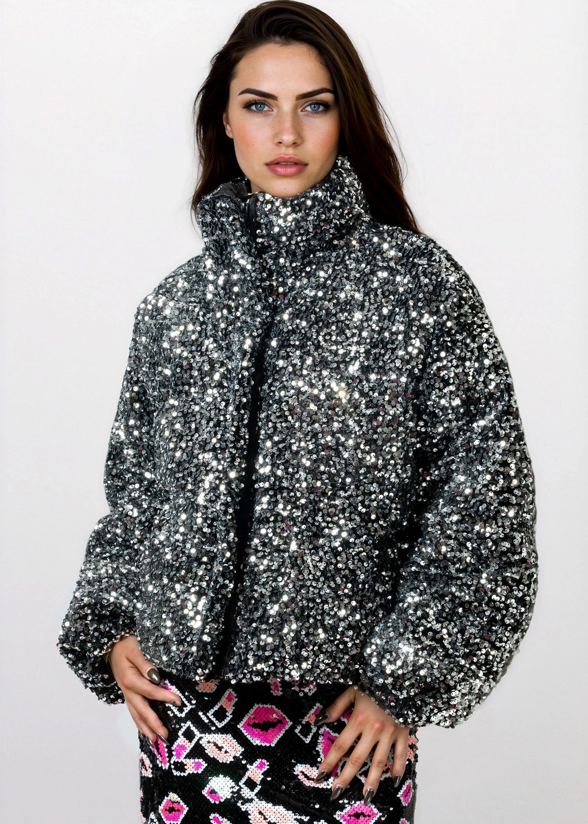 Sequin Puffer Bomber Jacket
