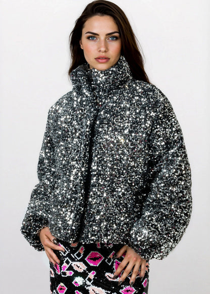 Sequin Puffer Bomber Jacket