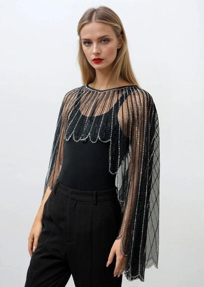 Sheer Embellished Cape Overlay