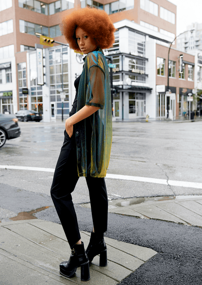 Sheer Metallic Button Up