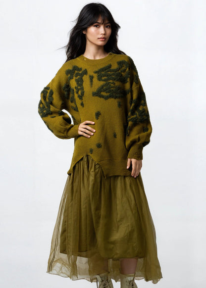 Textured Knit Tulle Sweater Dress