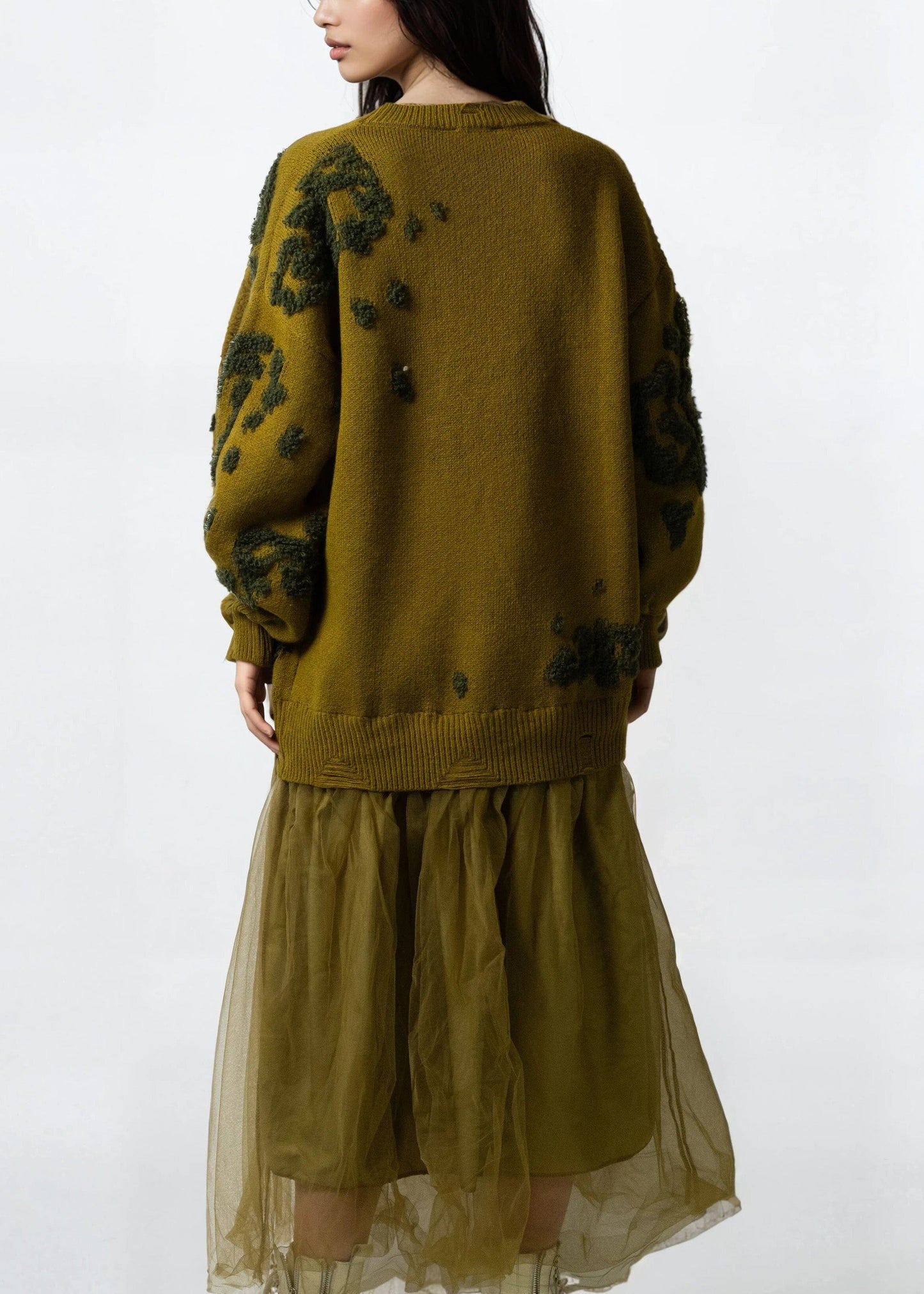 Textured Knit Tulle Sweater Dress