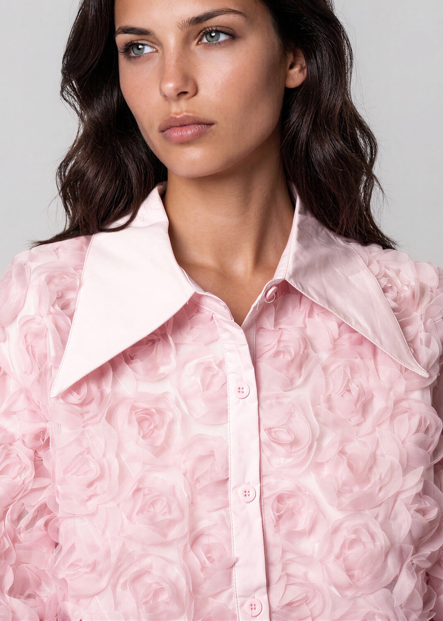 Textured Rose Button Up Blouse