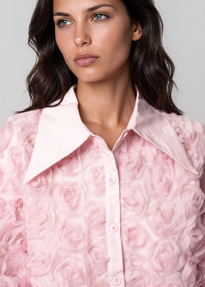 Textured Rose Button Up Blouse