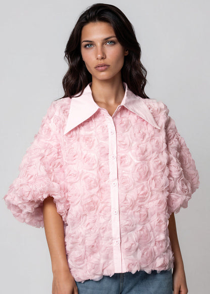 Textured Rose Button Up Blouse