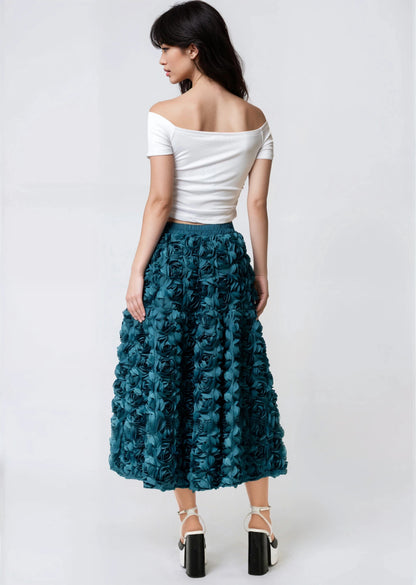 Textured Rose Midi Skirt