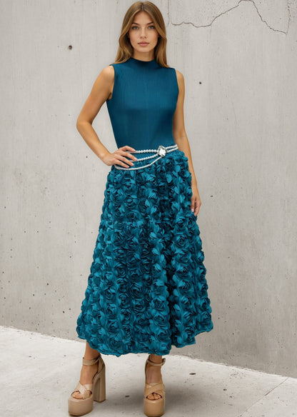 Textured Rose Midi Skirt