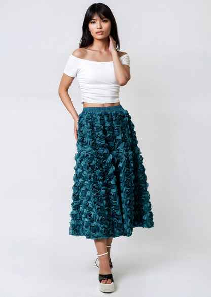 Textured Rose Midi Skirt