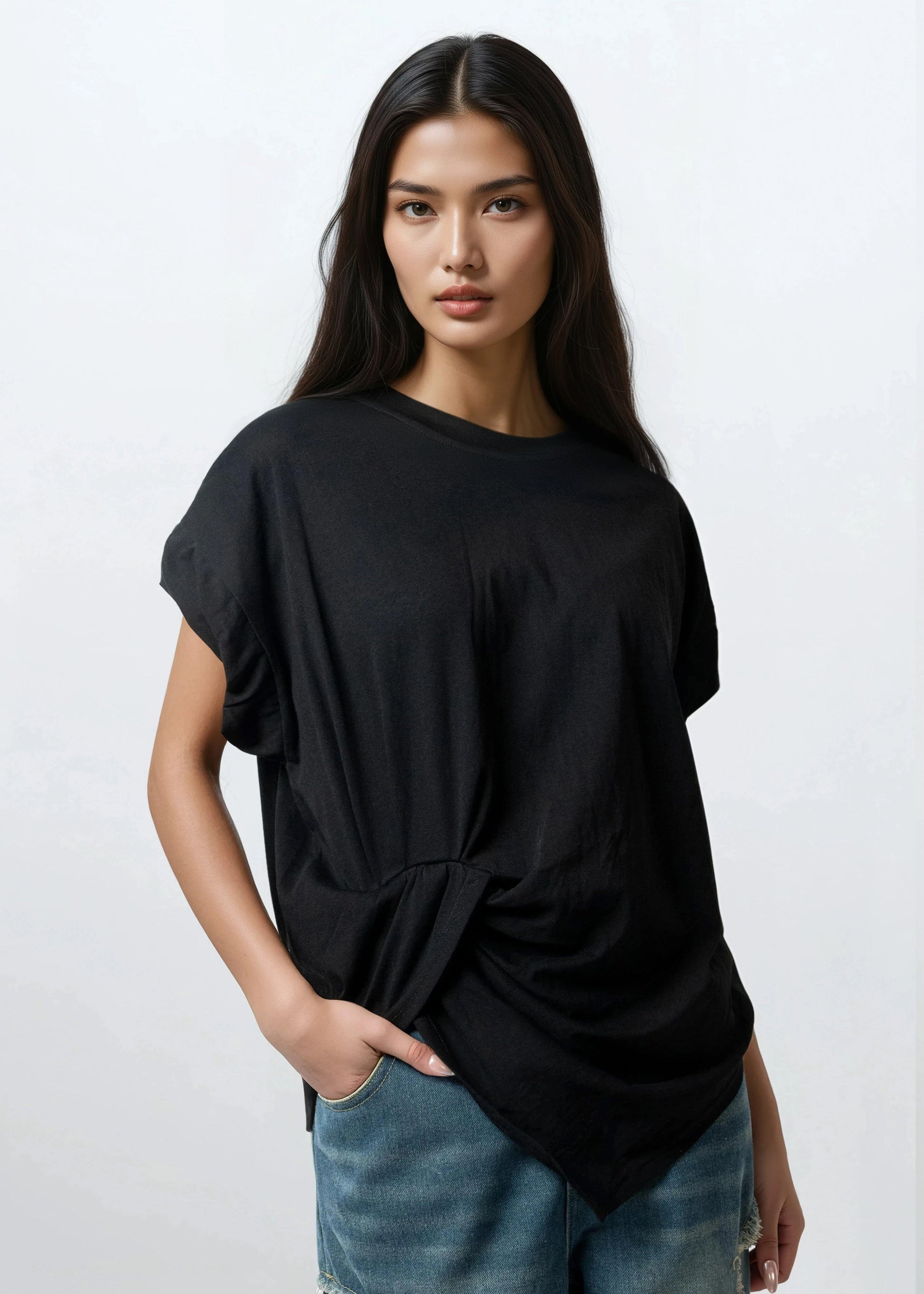 Twist Front Draped Tee