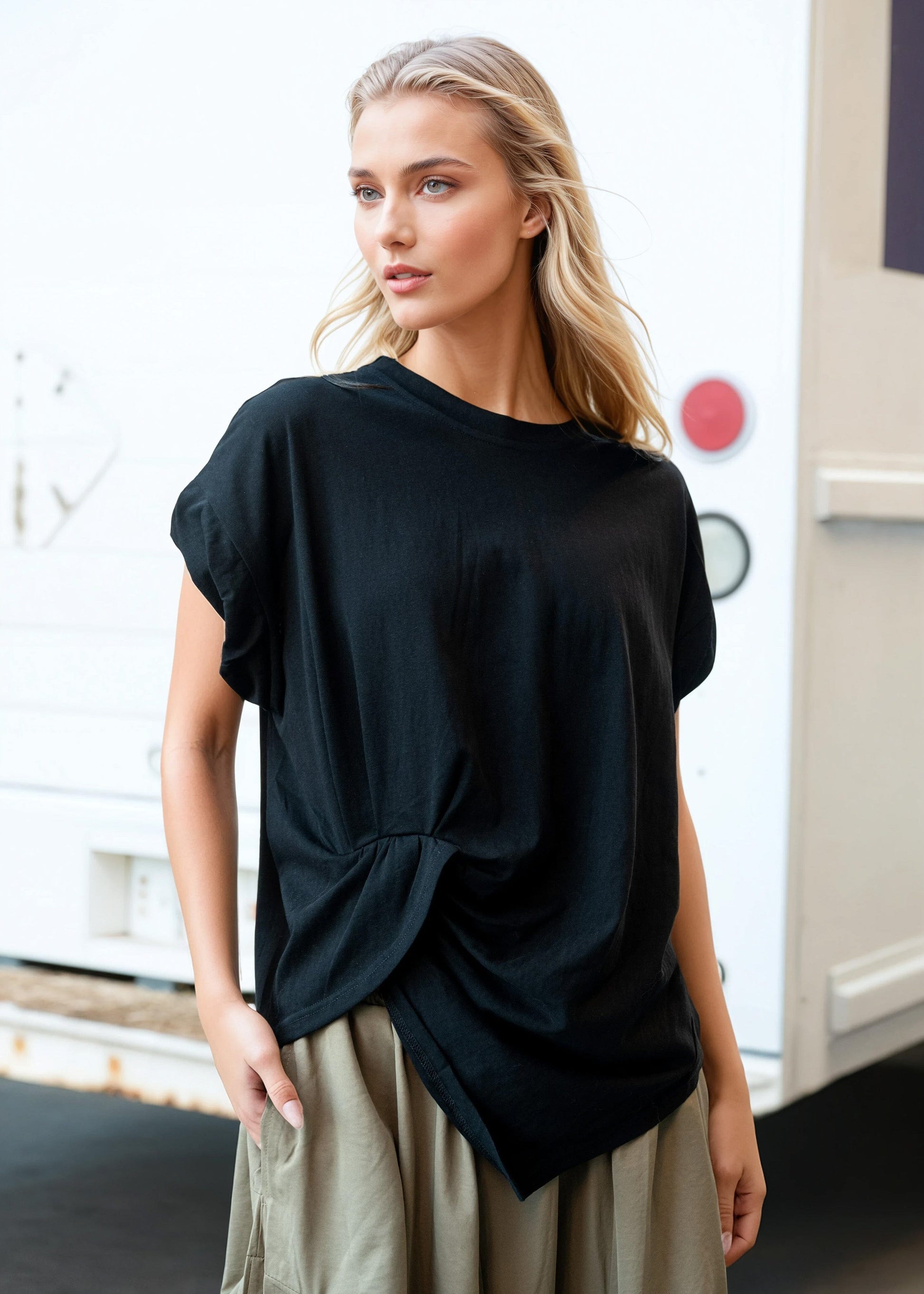 Twist Front Draped Tee