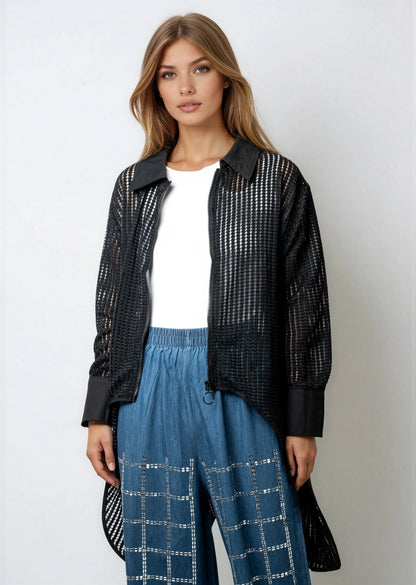 Zipped High Low Crochet Layering Piece